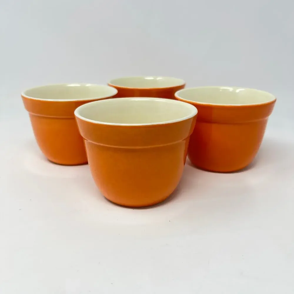 Crate and Barrel Addison Orange Ceramic Ramekins Set of 4 Vintage Portugal Bowls